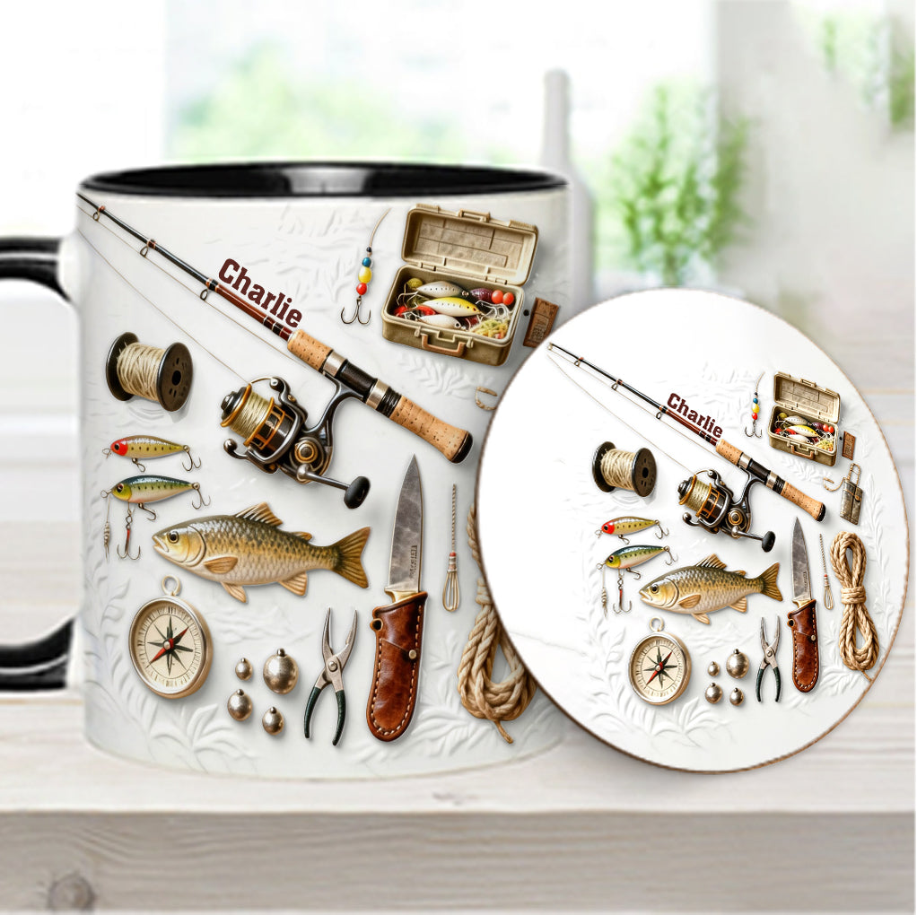 J'adore la pêche - Mug et sous-verre personnalisés sur le thème de la pêche