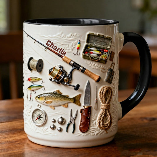 J'adore la pêche - Mug et sous-verre personnalisés sur le thème de la pêche