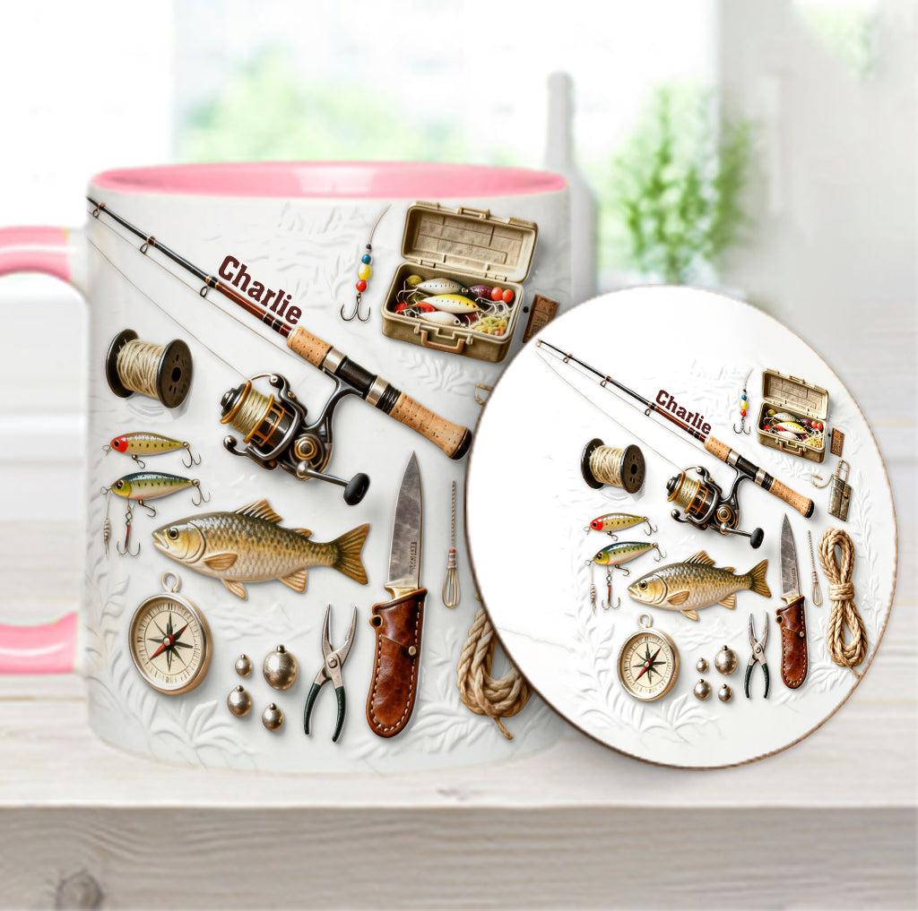 J'adore la pêche - Mug et sous-verre personnalisés sur le thème de la pêche