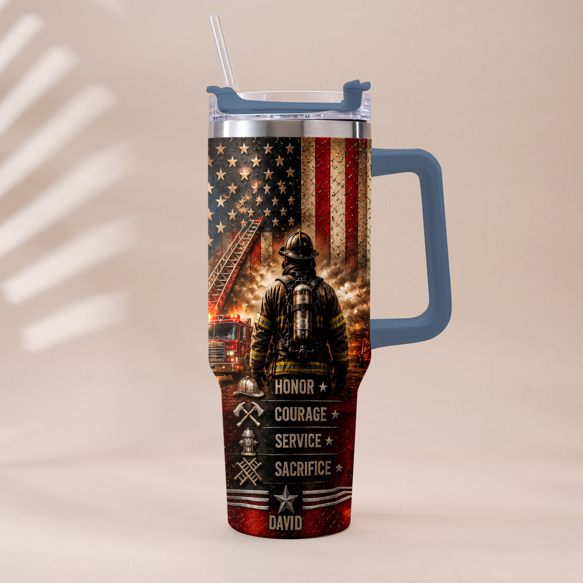 Thank You Firefighters Gift - Personalized Firefighter Tumbler With Handle