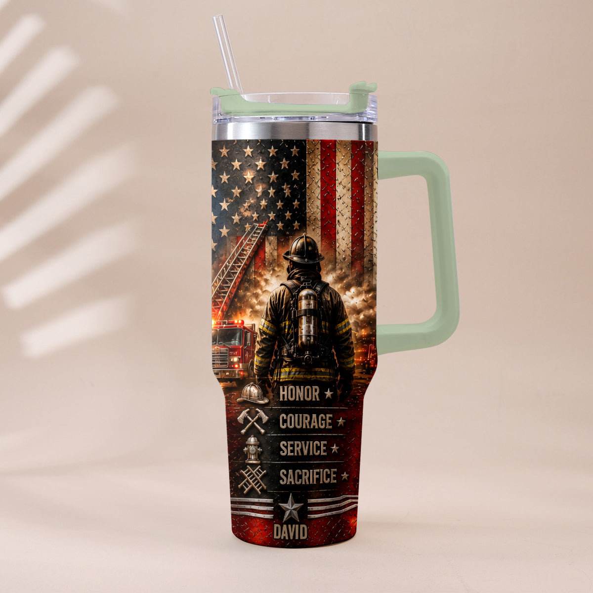Thank You Firefighters Gift - Personalized Firefighter Tumbler With Handle