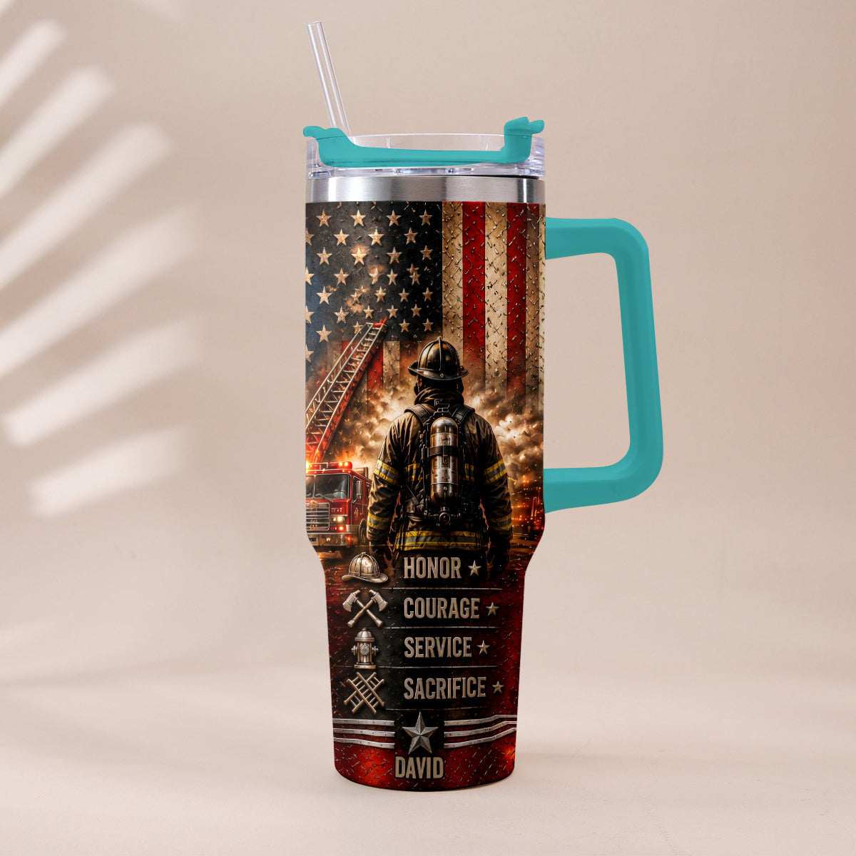 Thank You Firefighters Gift - Personalized Firefighter Tumbler With Handle