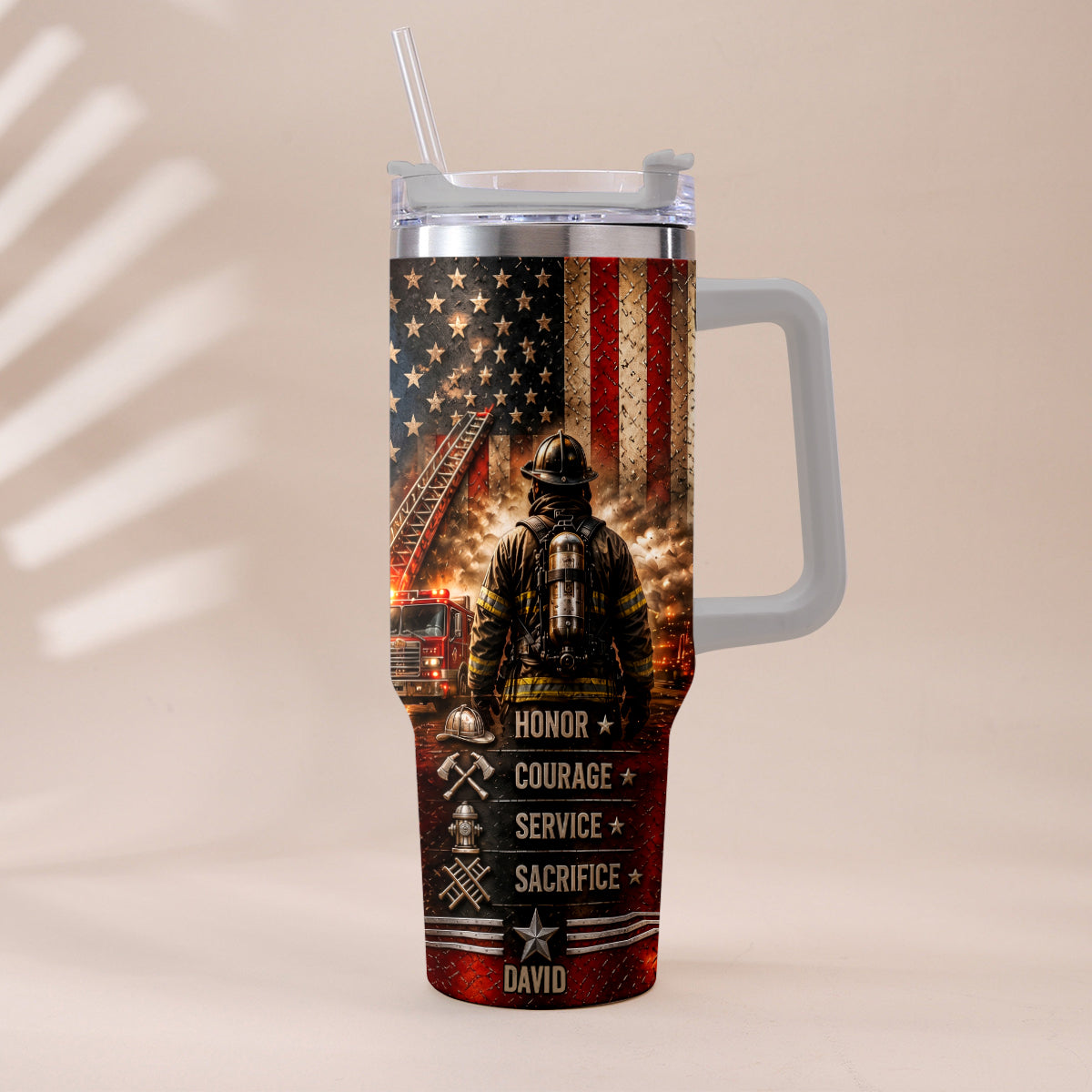 Thank You Firefighters Gift - Personalized Firefighter Tumbler With Handle