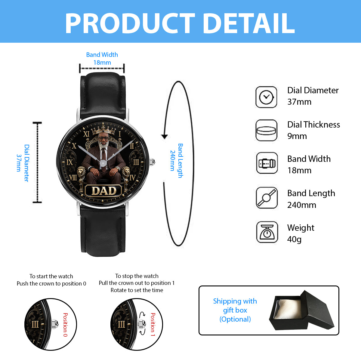 Cadeau Photo Personnalisé Pour Papa/Papi/Oncle... - Montre Homme Personnalisée