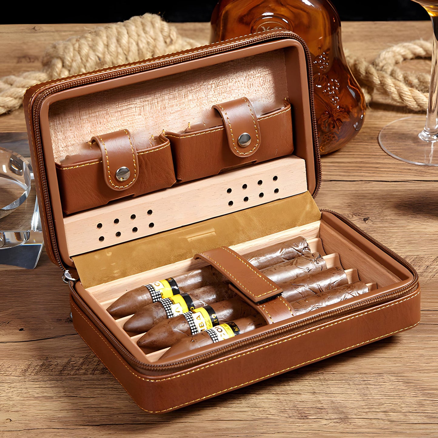 I Like Whiskey And Cigars - Personalized Whisky Travel Cigar Humidor Case