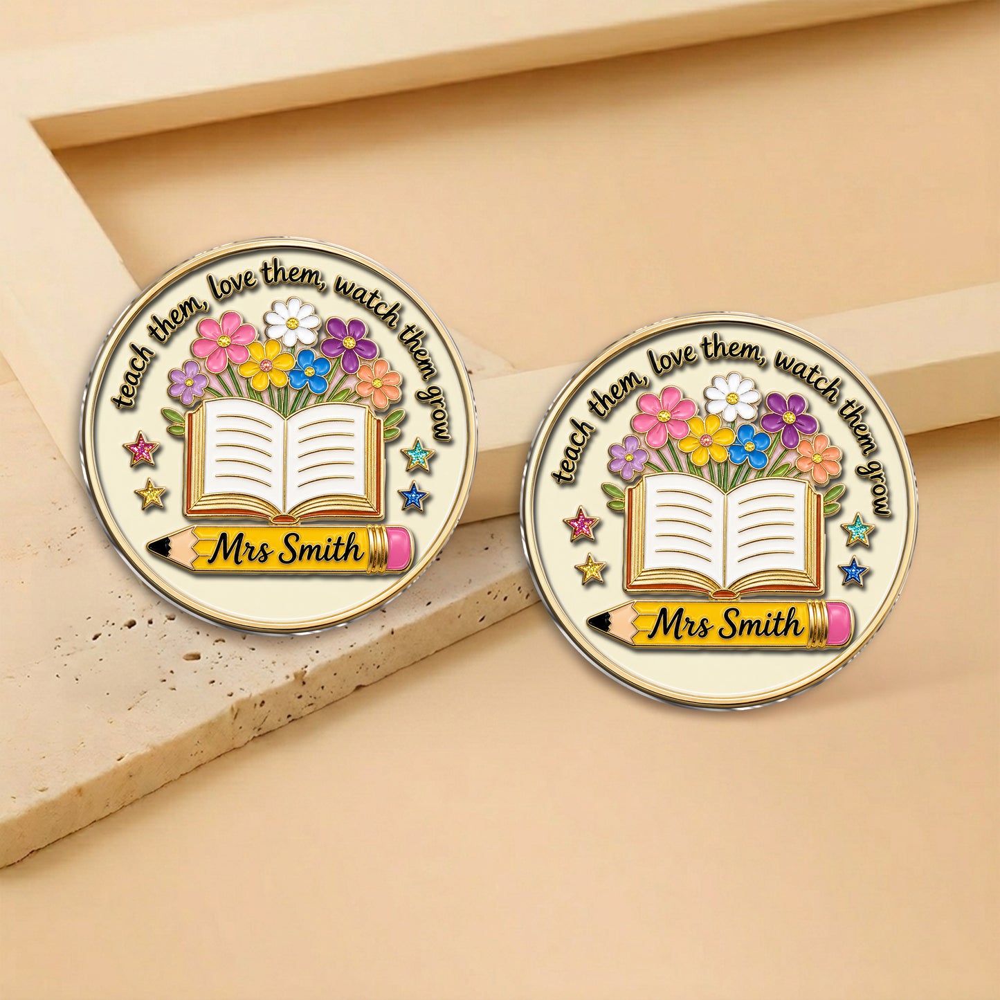 Teacher Gifts Boho Kraft - Personalized Teacher 3D Embossed Enamel Pin