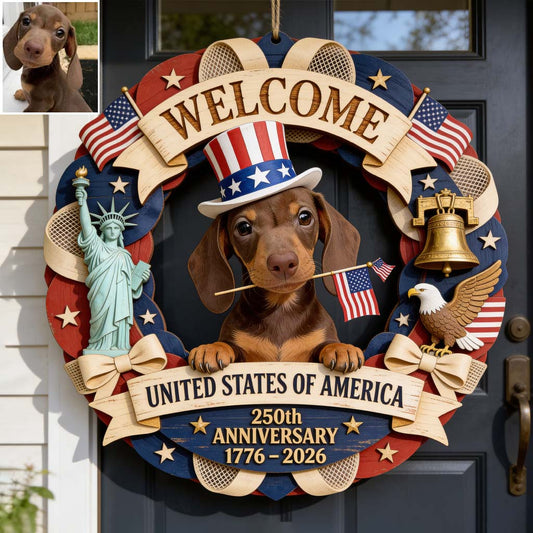 Pet Celebrate USA 250. Jubiläum - Personalisierte Hundeschild aus Holz