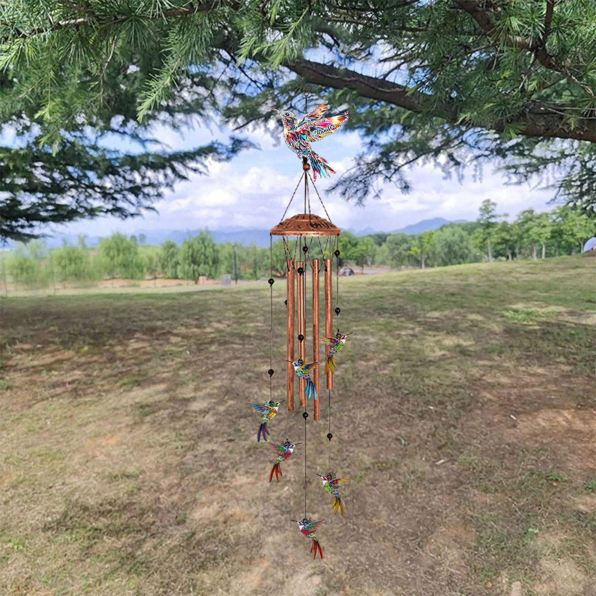 Beautiful Hummingbirds - Personalized Hummingbird Wind Chime With Charms