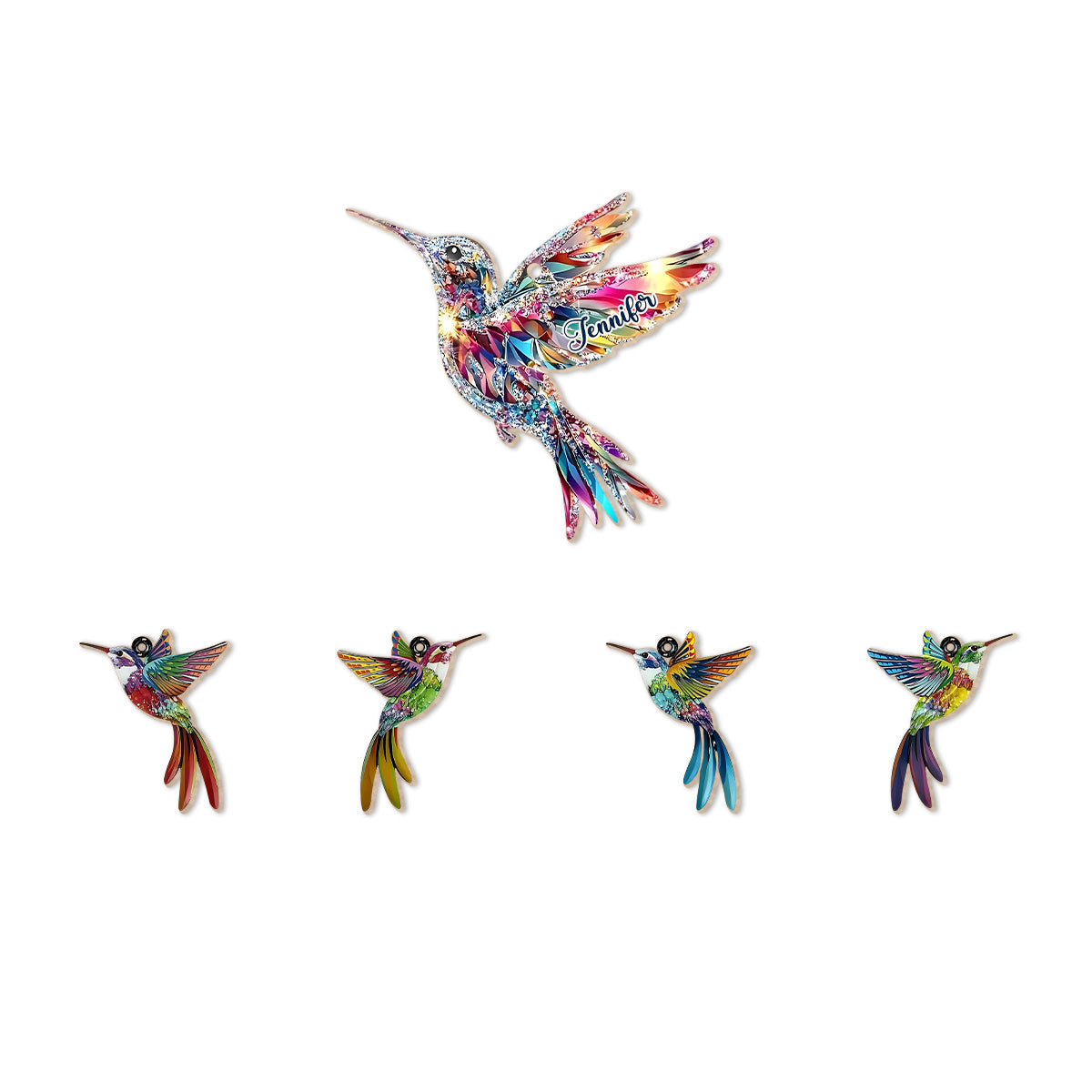 Beautiful Hummingbirds - Personalized Hummingbird Wind Chime With Charms