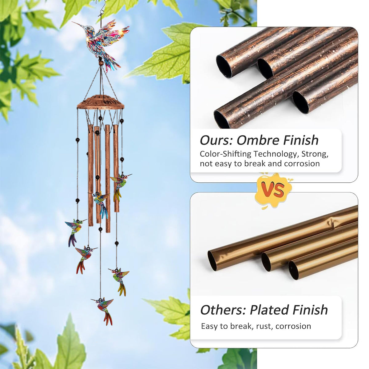 Beautiful Hummingbirds - Personalized Hummingbird Wind Chime With Charms