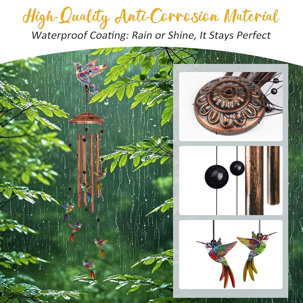 Beautiful Hummingbirds - Personalized Hummingbird Wind Chime With Charms