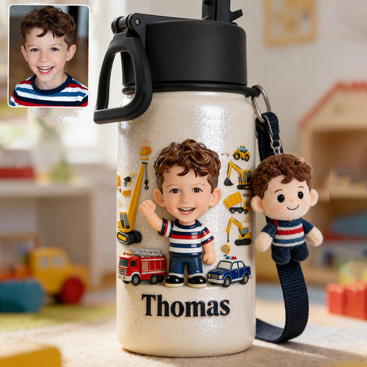 Benutzerdefiniertes Foto - Personalisierte Kinderflasche mit Plüschanhänger