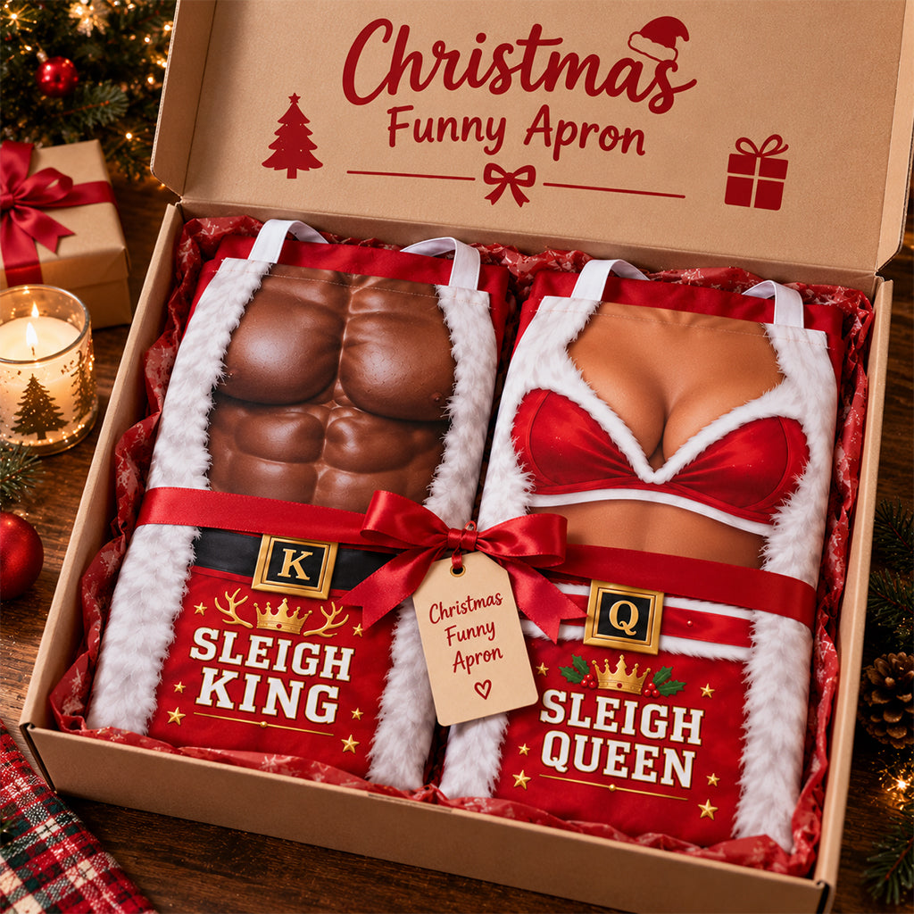 Sleigh King, Sleigh Queen - Personalized Couple Apron With Pockets
