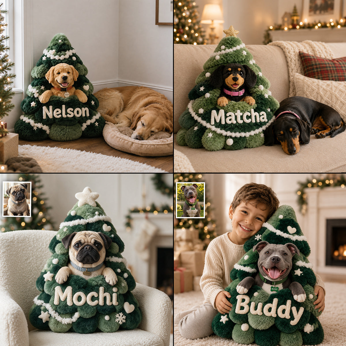 Joyeux Noël - Coussin en Fausse Fourrure Personnalisé pour Chien