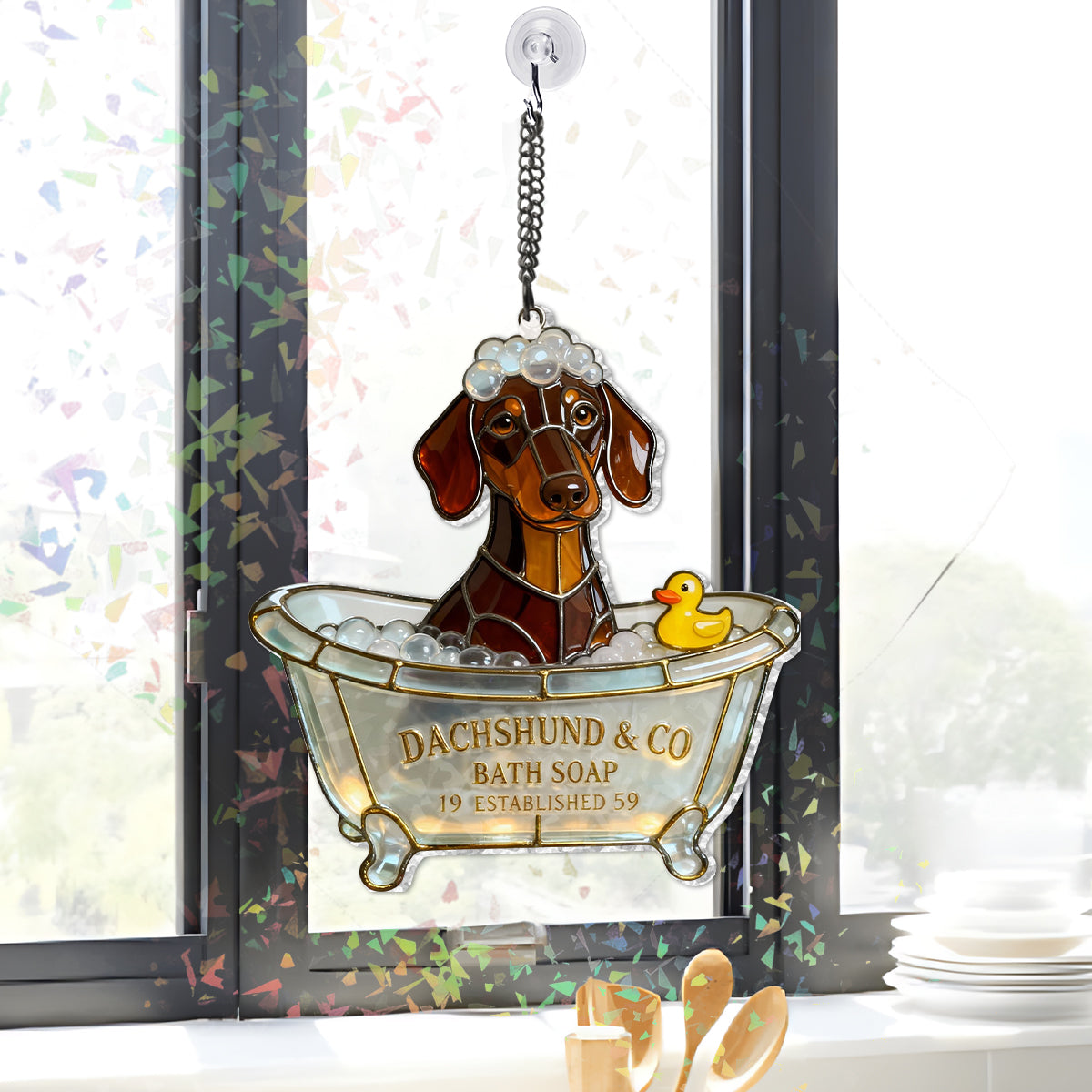 Wash Your Paws Pet & Co Bath Soap - Personalized Dog Hologram Window Hanging Suncatcher