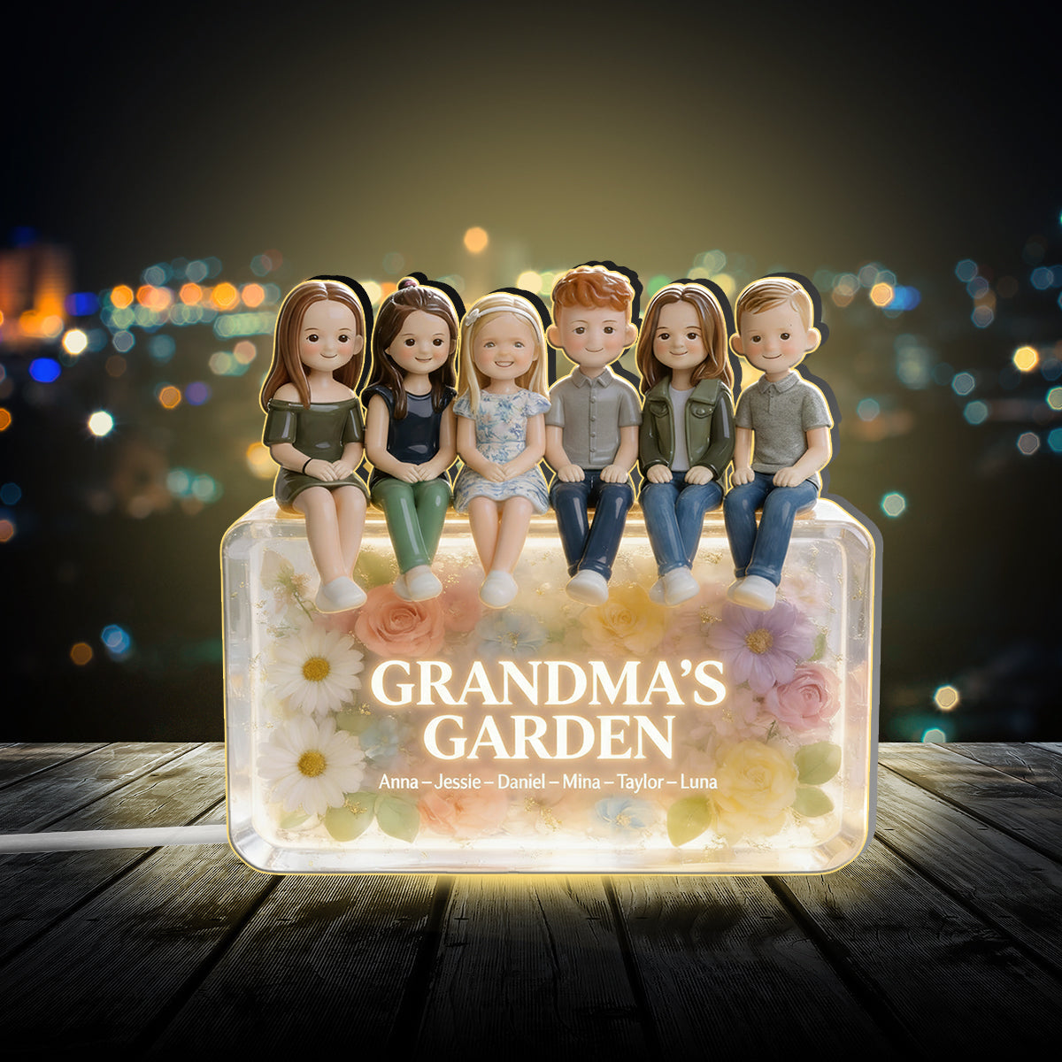 Grandma's Garden - Personalized Grandma Acrylic LED Night Light
