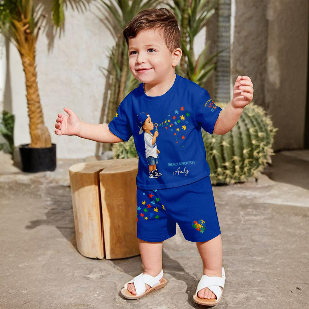 Embrace Differences - Personalized Autism Awareness Kid T-shirt & Shorts