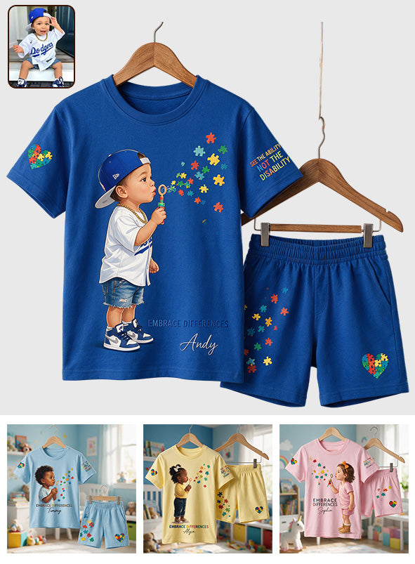 Embrace Differences - Personalized Autism Awareness Kid T-shirt & Shorts