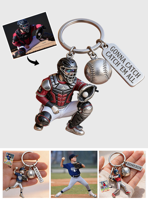 Custom Keychain From Any Photo - Personalized Baseball Keychain With Charms