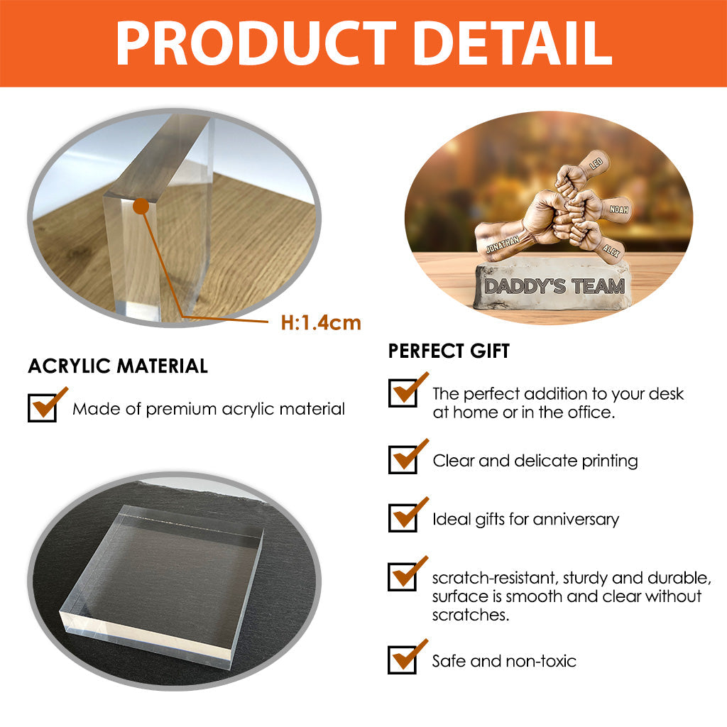 Daddy's Team - Personalized Father Custom Shaped Acrylic Plaque