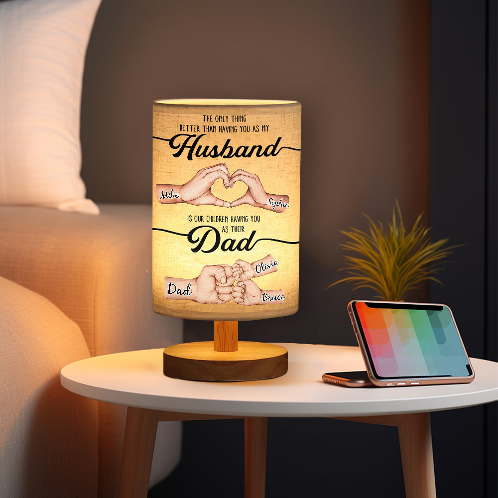 The Only Thing Better Husband Dad Hands - Personalized Father Table Lamp With Wood Base