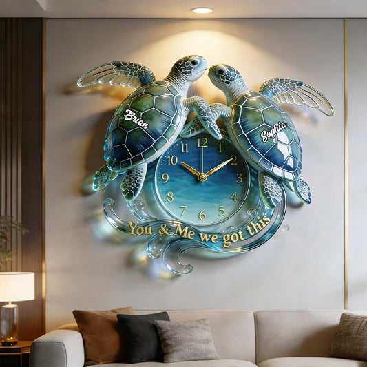 You & Me We Got This - Personalized Turtle Acrylic Wall Clock