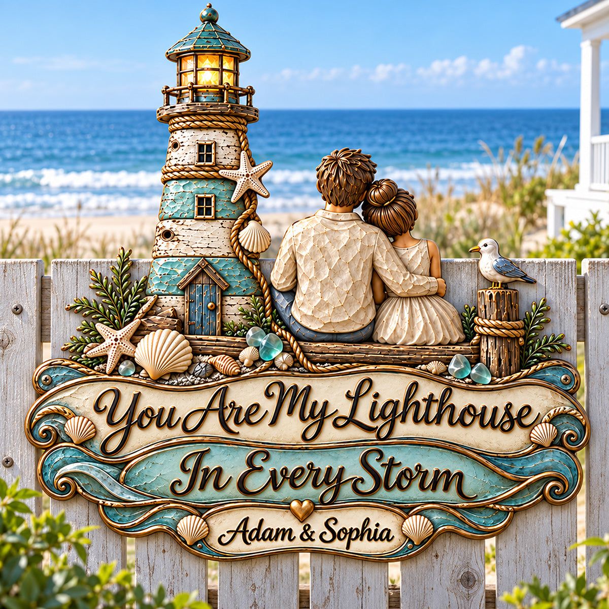 You Are My Lighthouse - Personalized Couple 3D Printed Cut Metal Sign