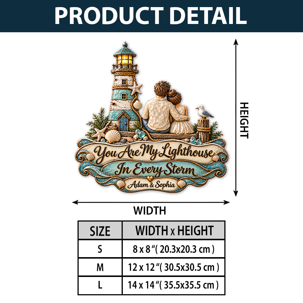 You Are My Lighthouse - Personalized Couple 3D Printed Cut Metal Sign