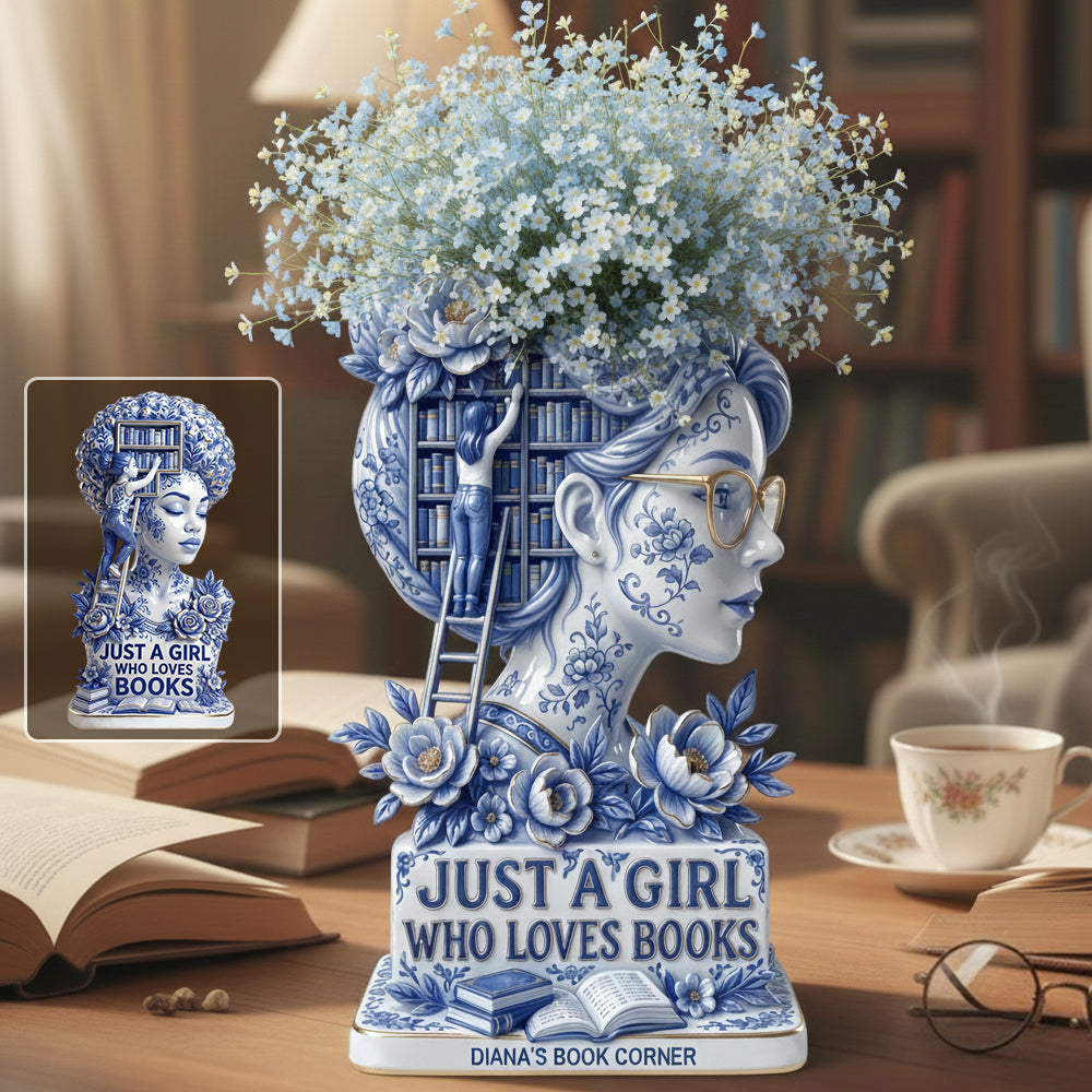 Just A Girl Who Loves Books - Personalized Book Custom Shape Acrylic Flower Vase