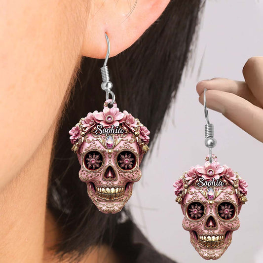 Beautiful Pink Skull - Personalized Skull Transparent Earrings