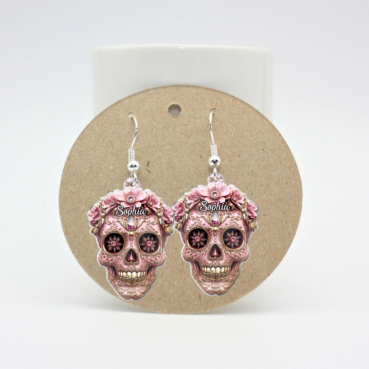 Beautiful Pink Skull - Personalized Skull Transparent Earrings