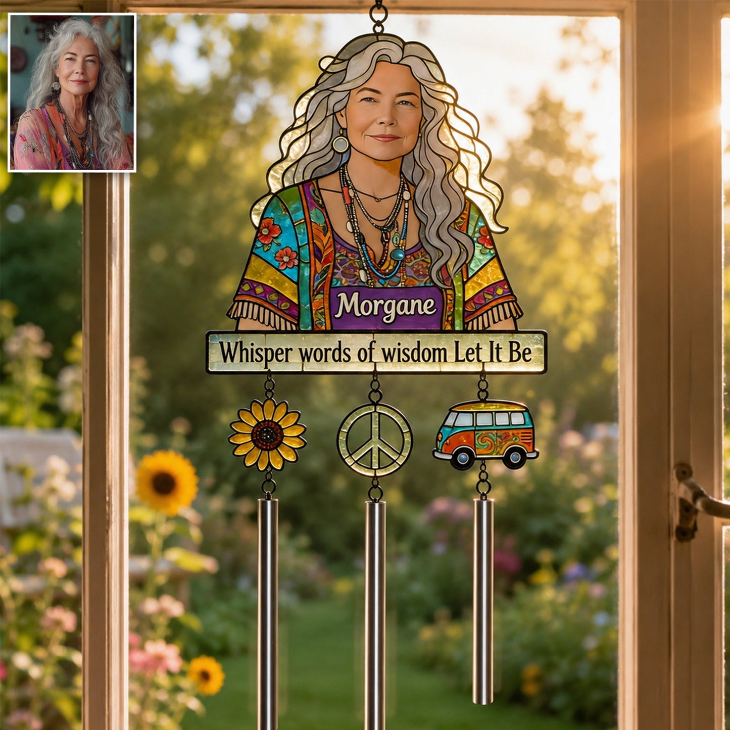 Sunflower Vibes - Personalized Hippie Wind Chime With Charm