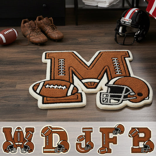 Football Initial Name Alphabet - Personalized Football Non-Slip Tufted Rug