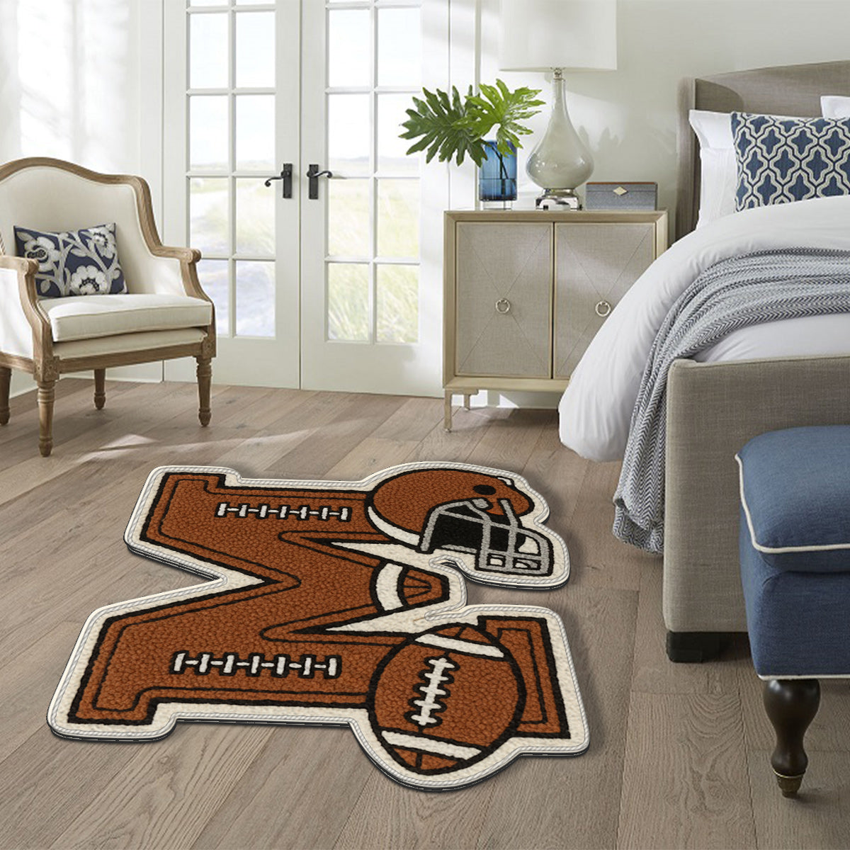 Football Initial Name Alphabet - Personalized Football Non-Slip Tufted Rug