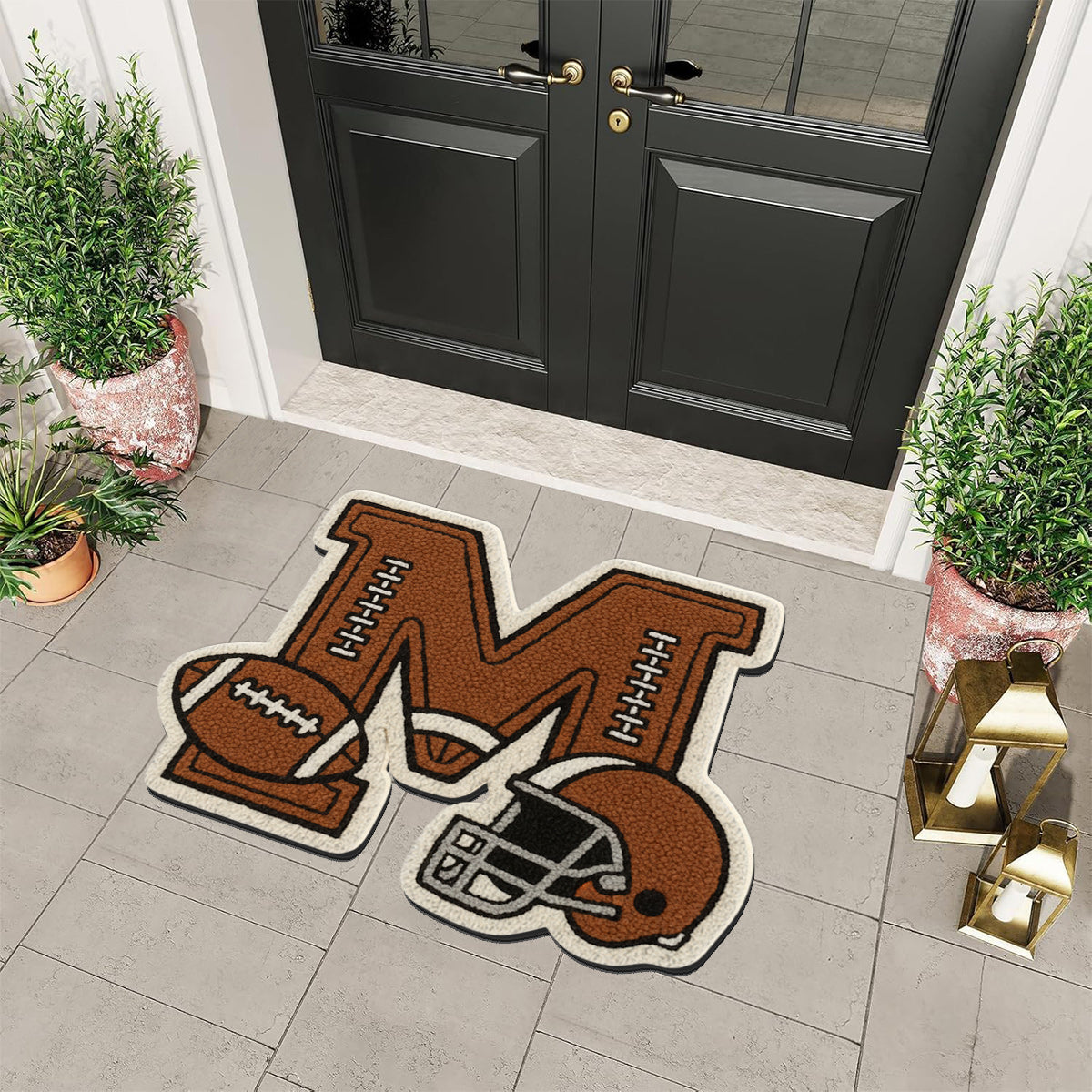 Football Initial Name Alphabet - Personalized Football Non-Slip Tufted Rug