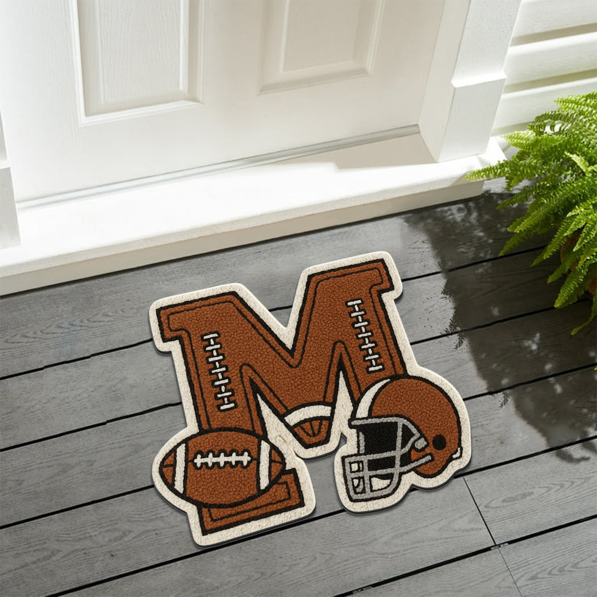Football Initial Name Alphabet - Personalized Football Non-Slip Tufted Rug