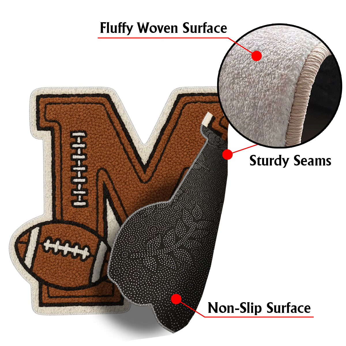 Football Initial Name Alphabet - Personalized Football Non-Slip Tufted Rug