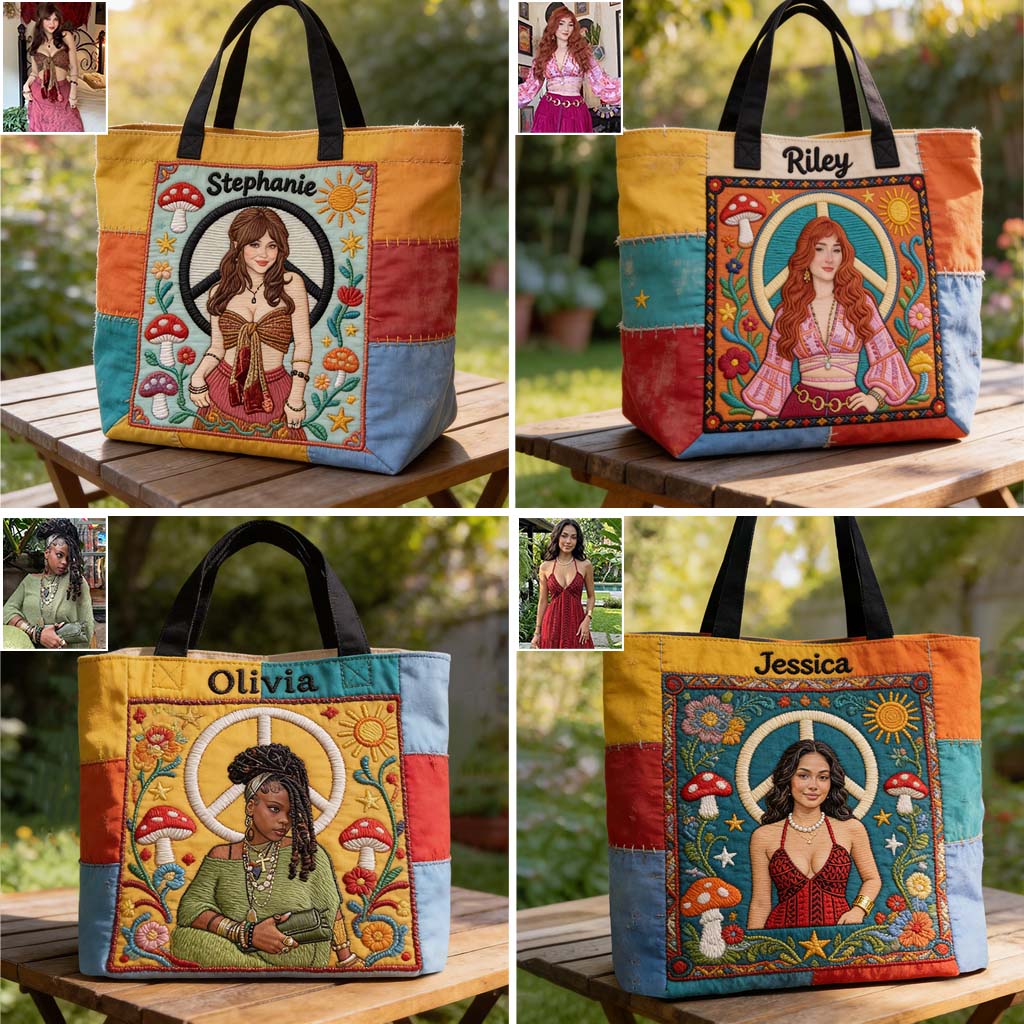 Frieden Liebe - Personalisierte Hippie All-Over Print Canvas Tragetasche