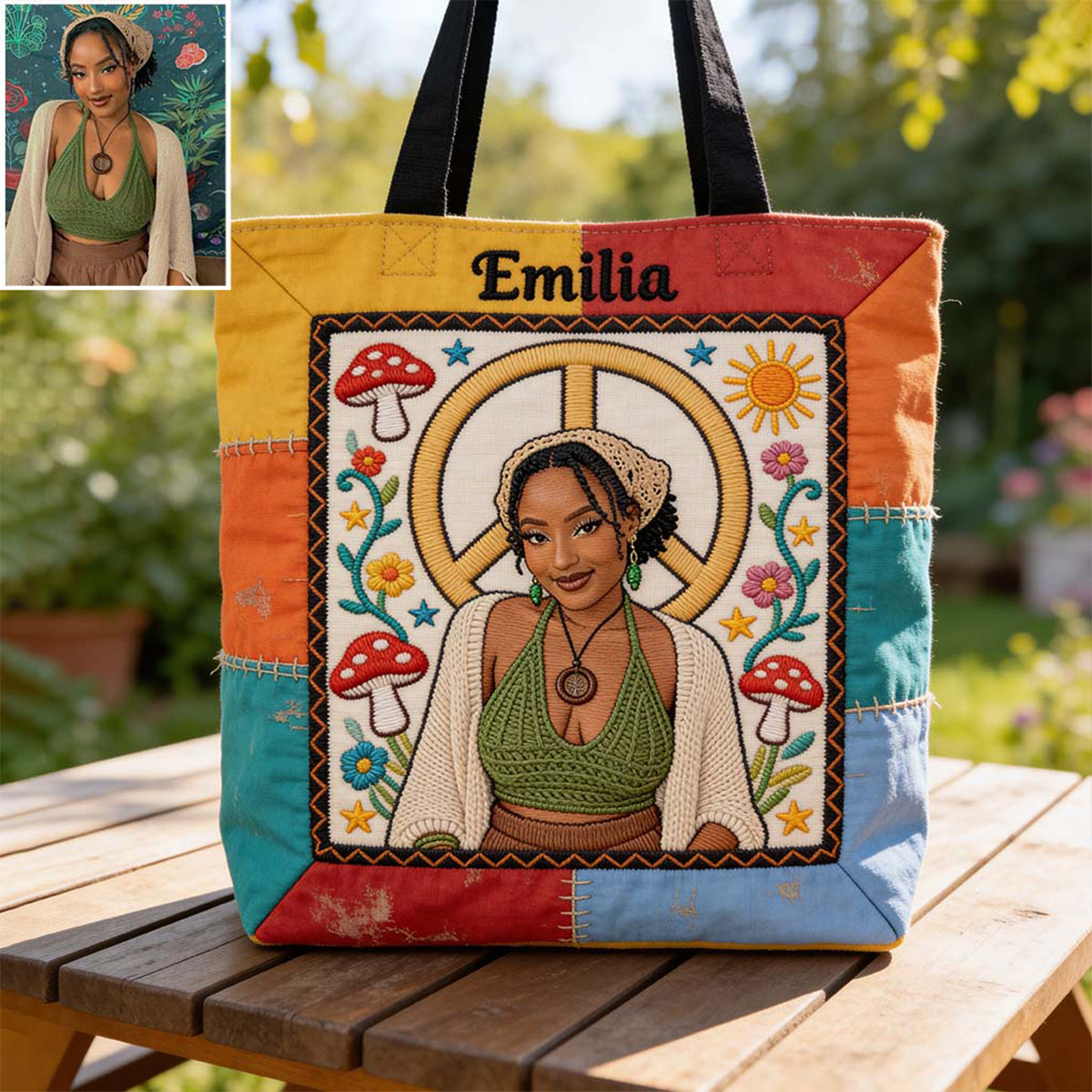 Frieden Liebe - Personalisierte Hippie All-Over Print Canvas Tragetasche