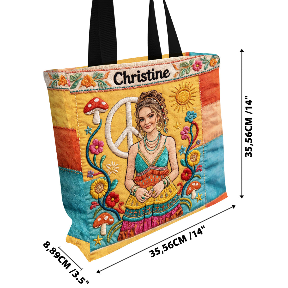 Frieden Liebe - Personalisierte Hippie All-Over Print Canvas Tragetasche