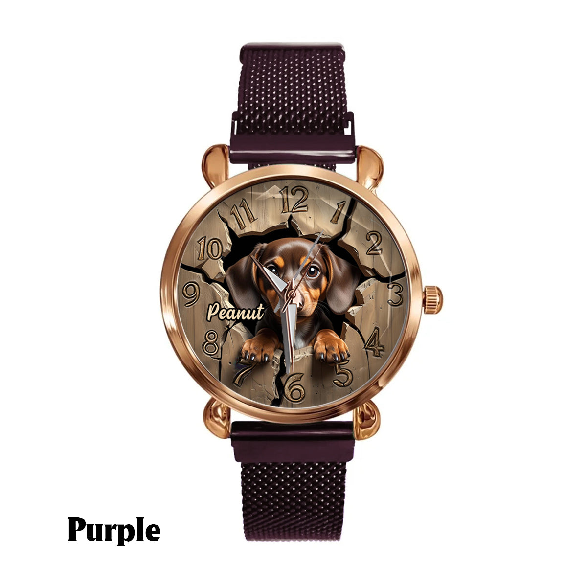 Dackelliebhaberin - Personalisierte Damen-Handuhr mit Hundemotiv 