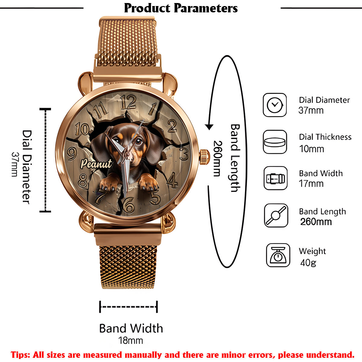 Dackelliebhaberin - Personalisierte Damen-Handuhr mit Hundemotiv 