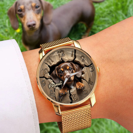 Dackelliebhaberin - Personalisierte Damen-Handuhr mit Hundemotiv 