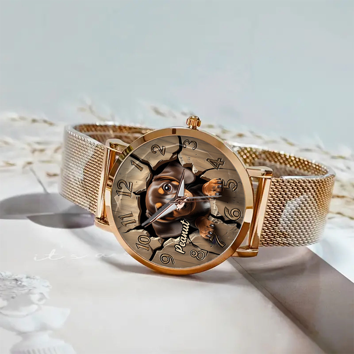 Dackelliebhaberin - Personalisierte Damen-Handuhr mit Hundemotiv 