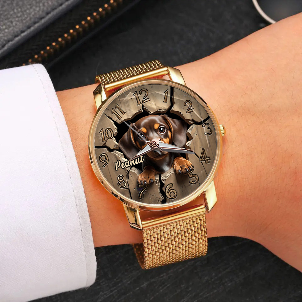 Dackelliebhaberin - Personalisierte Damen-Handuhr mit Hundemotiv 