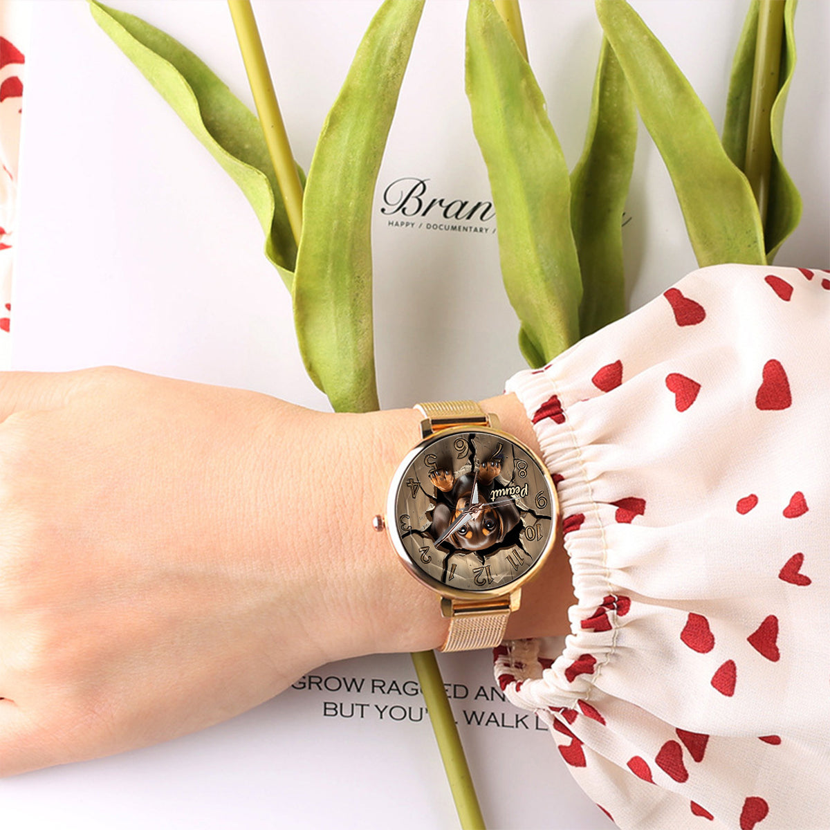 Dackelliebhaberin - Personalisierte Damen-Handuhr mit Hundemotiv 