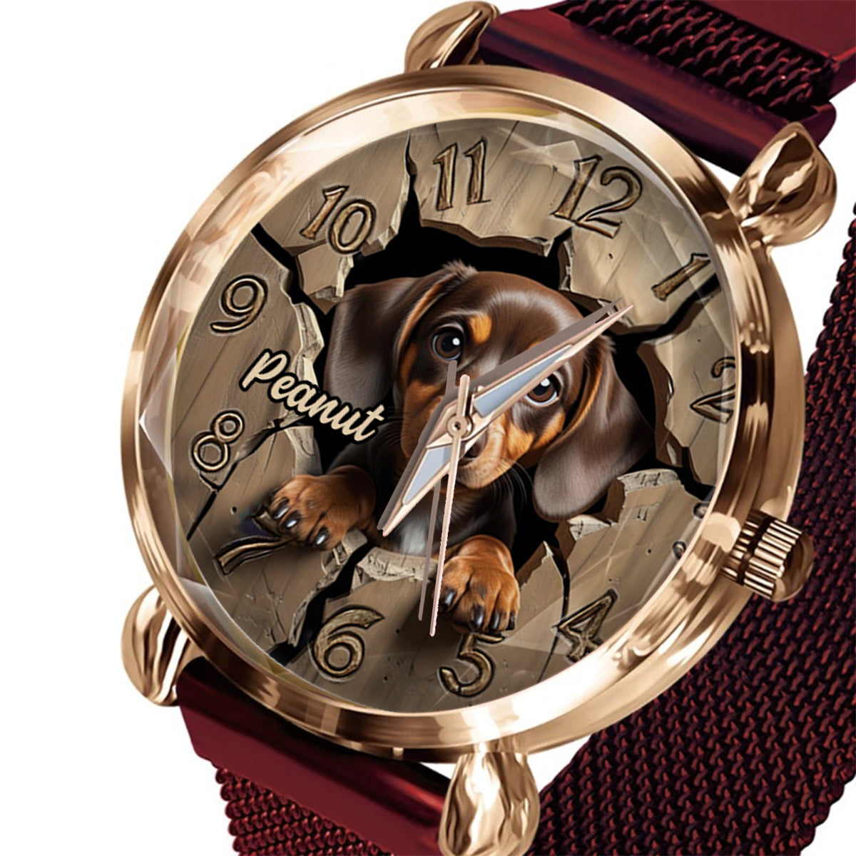 Dackelliebhaberin - Personalisierte Damen-Handuhr mit Hundemotiv 