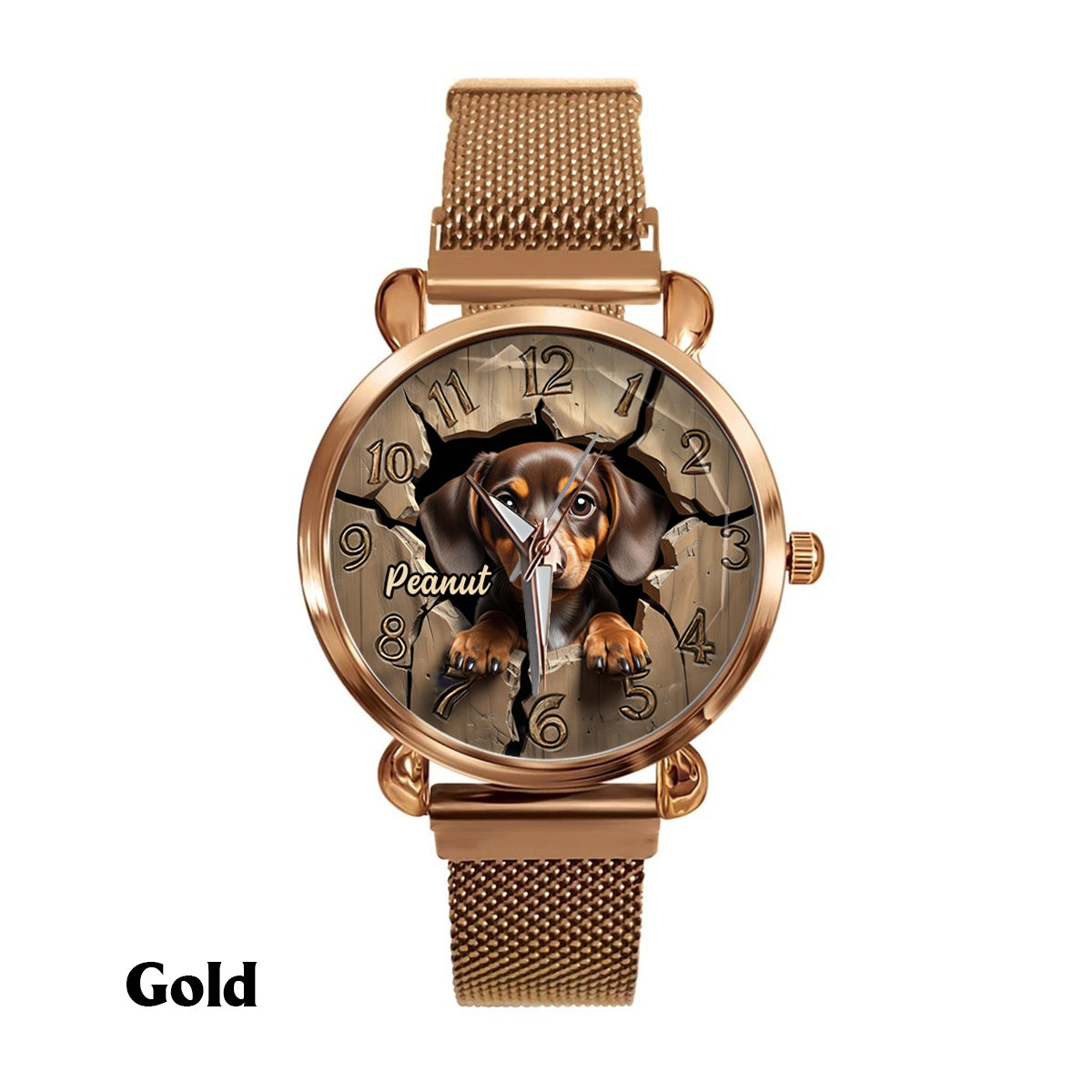 Dackelliebhaberin - Personalisierte Damen-Handuhr mit Hundemotiv 