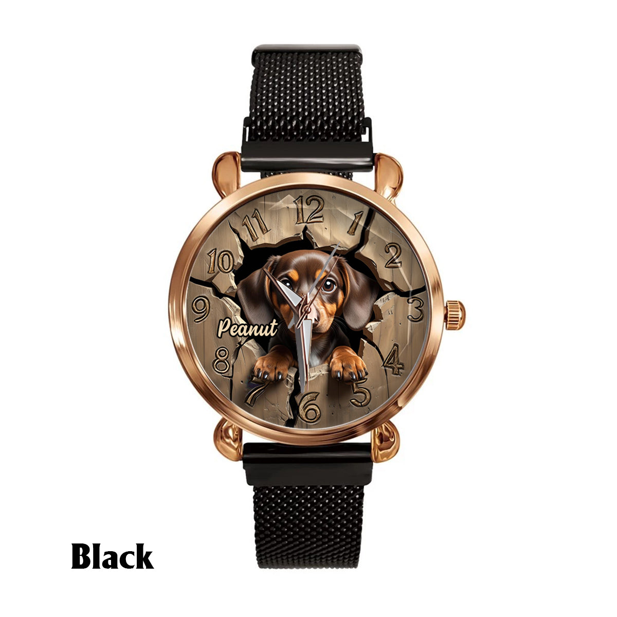 Dackelliebhaberin - Personalisierte Damen-Handuhr mit Hundemotiv 