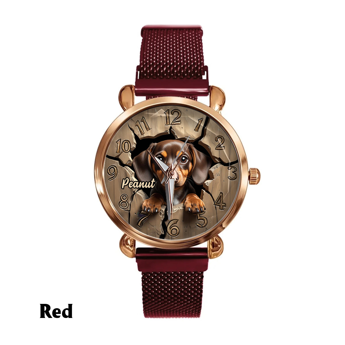 Dackelliebhaberin - Personalisierte Damen-Handuhr mit Hundemotiv 